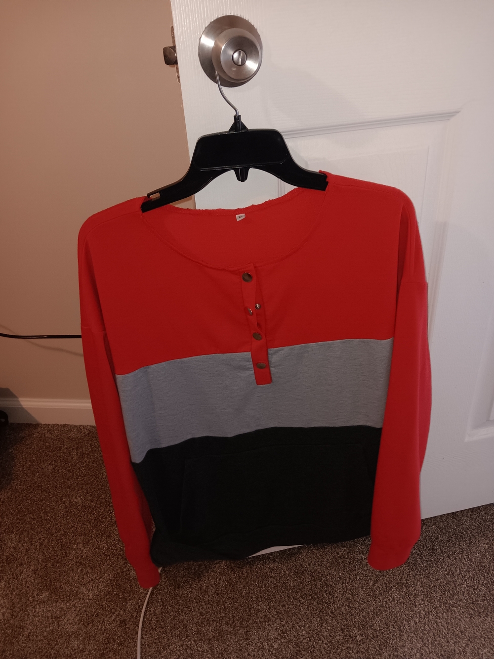 Red Grey and Black Colorblock Henley Top